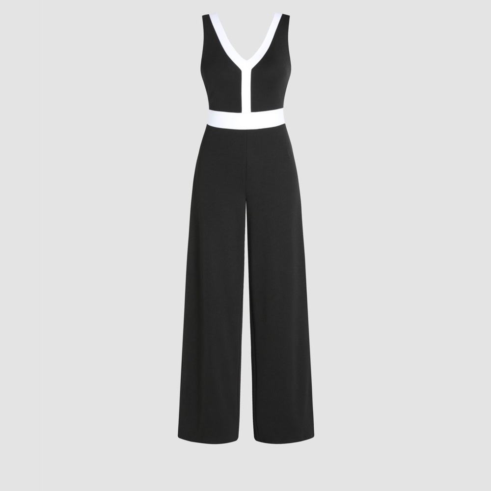 Cyder Sleeveless Black Wide-Leg Jumpsuit with White Trim NEW